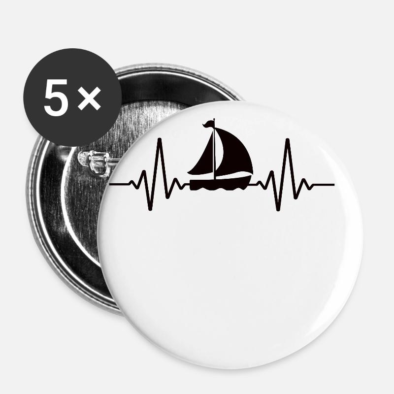 Heartbeat Segelboot Ocean Lover - Buttons klein 25 mm (5er Pack) - Weiß