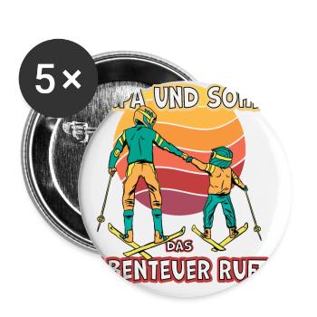Papa und Sohn das Abenteuer ruft Ski - Buttons klein 25 mm (5er Pack) - Weiß - Vorne