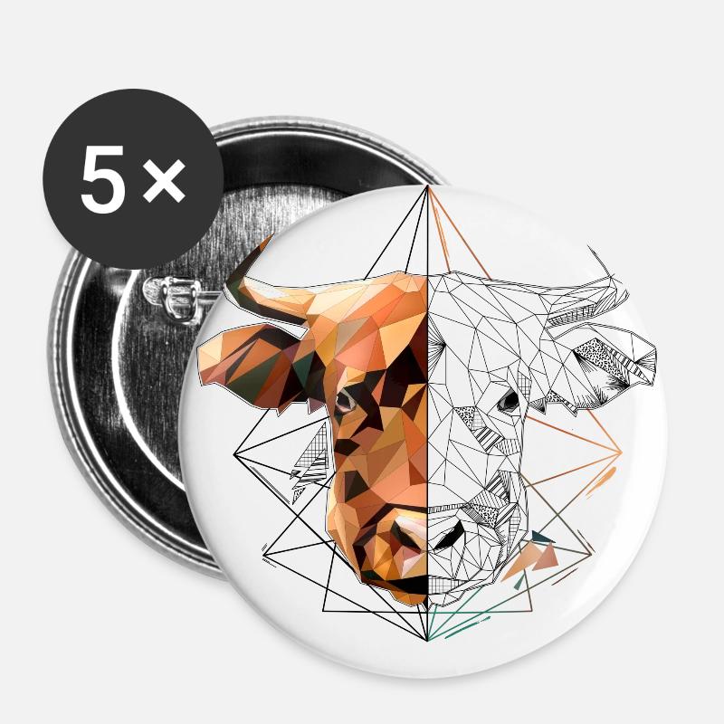 Low Poly Art Highland Beef Cool Polygon Tatouage - Lot de 5 petits badges (25 mm) - blanc