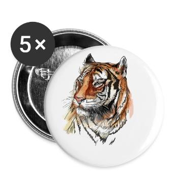 Tiger Face Big Tiger Head - Buttons small 1''/25 mm (5-pack) - white - Front