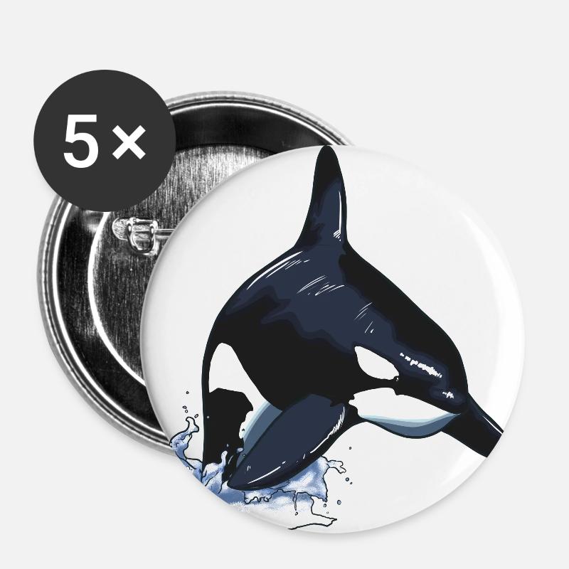 Orques orque baleine à épée saut - Lot de 5 petits badges (25 mm) - blanc