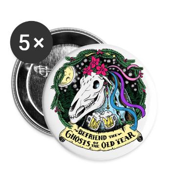 Mari Lwyd - Neujahr, New Year's Ghost - Buttons klein 25 mm (5er Pack) - Weiß - Vorne