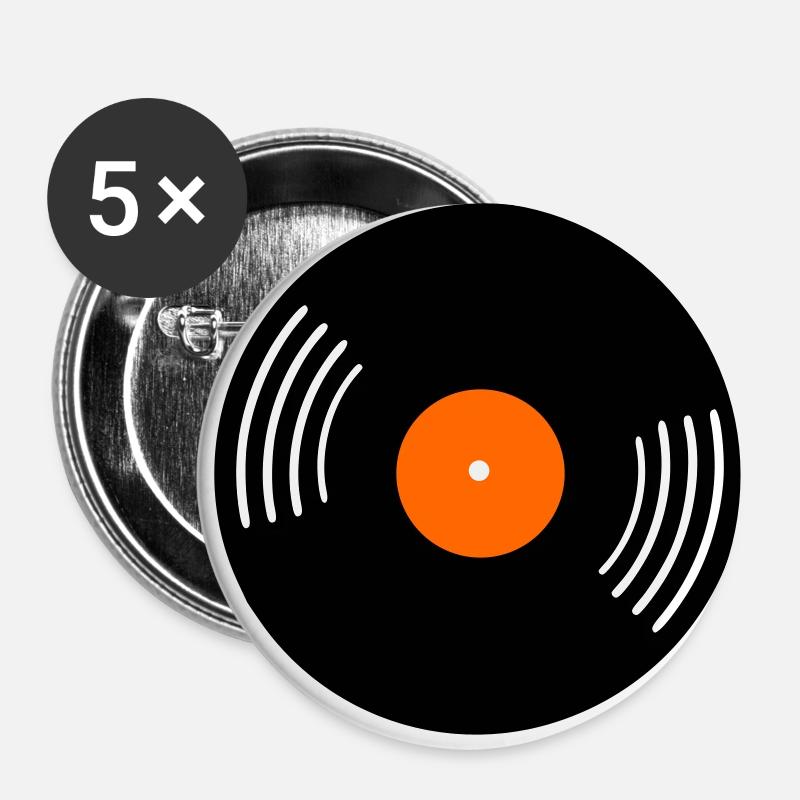 Disque vinyle rétro - Lot de 5 petits badges (25 mm) - blanc