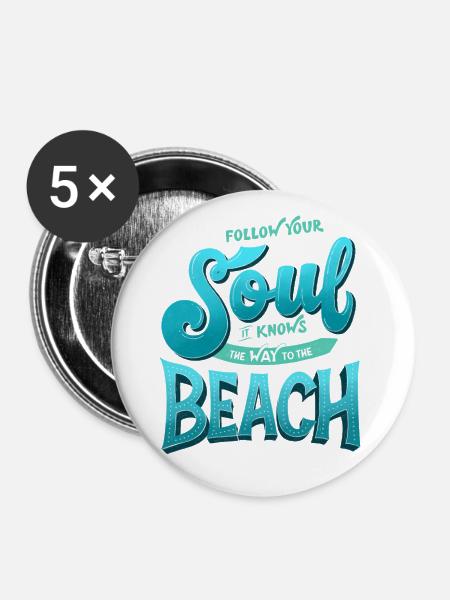 Beach Vibes. Happiness. - Buttons klein 25 mm (5er Pack) - Weiß
