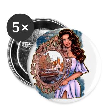 Wismar Illustration Woman with Mirror - Buttons small 1''/25 mm (5-pack) - white - Front