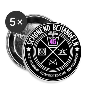 Schonend behandeln Schachtel 45 | Farben änderbar - Buttons klein 25 mm (5er Pack) - Weiß - Vorne
