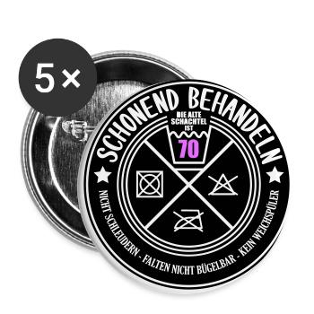 Schonend behandeln Schachtel 70 | Farben änderbar - Buttons klein 25 mm (5er Pack) - Weiß - Vorne