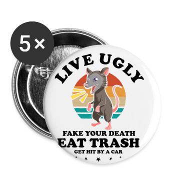 Waschbär Design für Possum und Beutelratte - Buttons klein 25 mm (5er Pack) - Weiß - Vorne