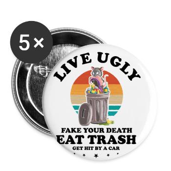 Waschbär Design für Possum und Beutelratte - Buttons klein 25 mm (5er Pack) - Weiß - Vorne