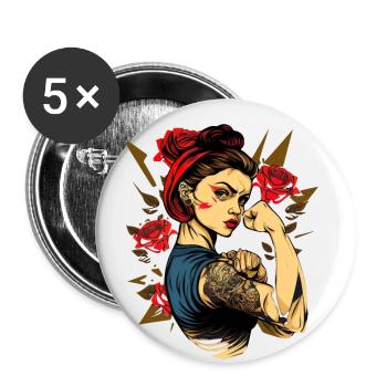 Strong Woman Mother Roses Mother's Day Gift - Buttons small 1''/25 mm (5-pack) - white - Front