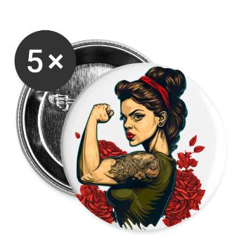 Strong Woman Mother Roses Mother's Day Gift - Buttons small 1''/25 mm (5-pack) - white - Front