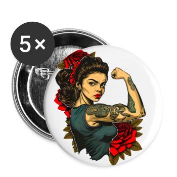 Strong Woman Mother Roses Mother's Day Gift - Buttons small 1''/25 mm (5-pack) - white - Front