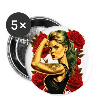 Strong Woman Mother Roses Mother's Day Gift - Buttons small 1''/25 mm (5-pack) - white - Front