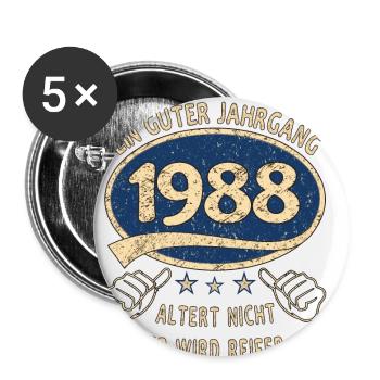 35. Geburtstag 1988 Guter Jahrgang - Buttons klein 25 mm (5er Pack) - Weiß - Vorne