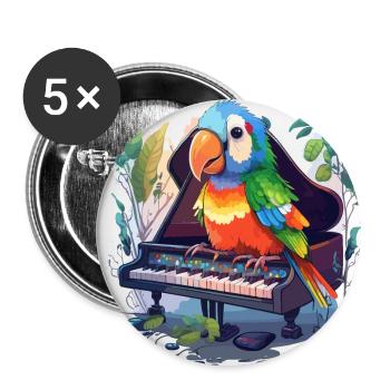 Parrot Pianist - Buttons small 1''/25 mm (5-pack) - white - Front