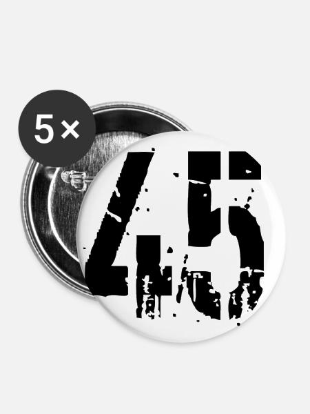 45 Nummer 45 - Buttons klein 25 mm (5er Pack) - Weiß