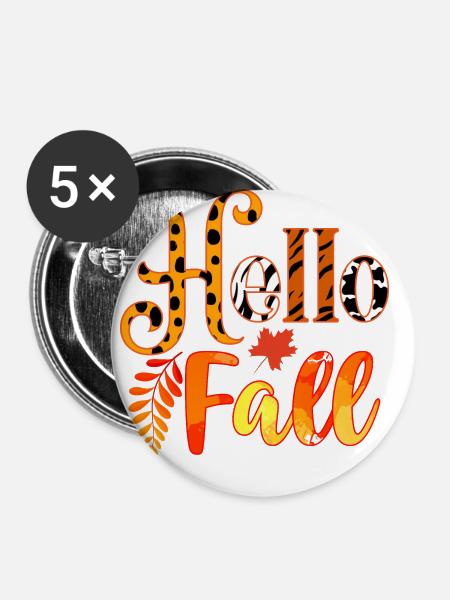 Herbst Hello Fall - Buttons klein 25 mm (5er Pack) - Weiß