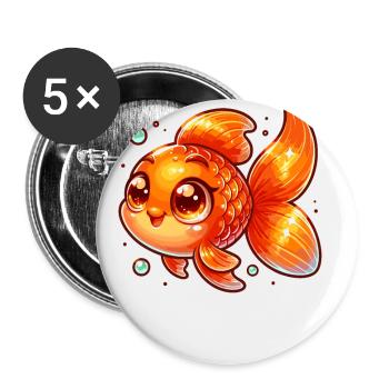 Illustration mignonne de poisson rouge - Lot de 5 petits badges (25 mm) - blanc - Devant