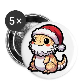 Mignon dragon barbu Noël - Lot de 5 petits badges (25 mm) - blanc - Devant