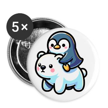 Pingouin mignon et ours polaire cadeau - Lot de 5 petits badges (25 mm) - blanc - Devant