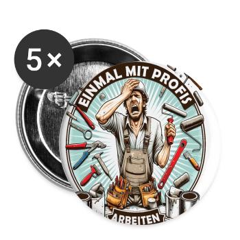 Working with professionals, funny master painter - Buttons small 1''/25 mm (5-pack) - white - Front