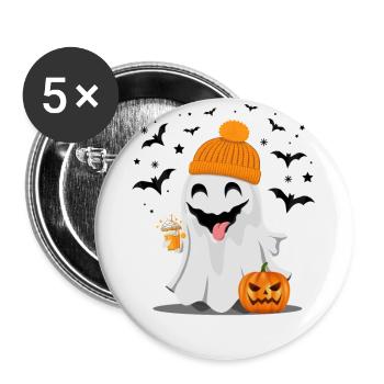 Helloween mit einem lustigen Gespenst - Buttons klein 25 mm (5er Pack) - Weiß - Vorne