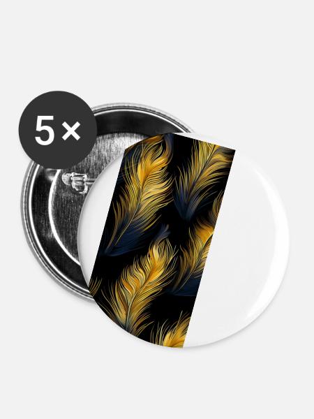 Goldene Federn - Buttons klein 25 mm (5er Pack) - Weiß
