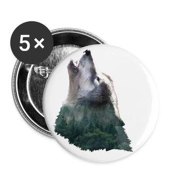 Wolf Heulend Wald Berg Mystik Jagd Natur Geschenk - Buttons klein 25 mm (5er Pack) - Weiß - Vorne