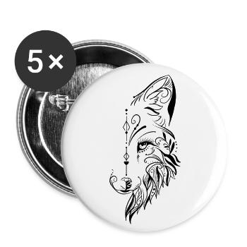 Halb wolfskopf ornamentale Gestaltung - Buttons klein 25 mm (5er Pack) - Weiß - Vorne