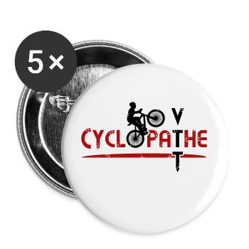CYCLOPATHE DU VTT ! (vélo, nature) noir - Lot de 5 petits badges (25 mm) - blanc - Devant