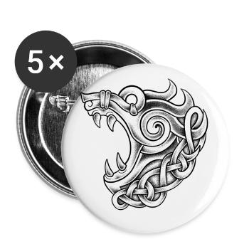 Fenrir Wikinger dotwork Tattoo - Buttons klein 25 mm (5er Pack) - Weiß - Vorne