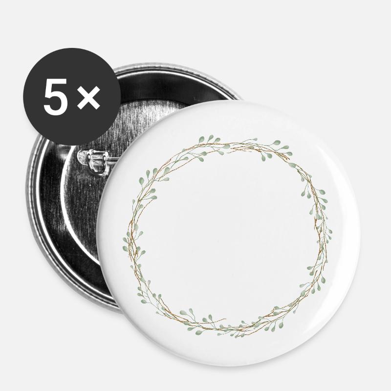 Green wreath customizable - Buttons small 1''/25 mm (5-pack) - white