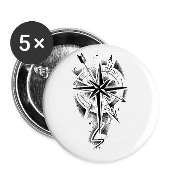 Rose des vents dotwork sketch tattoo style - Lot de 5 petits badges (25 mm) - blanc - Devant