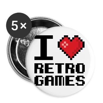 I love Retro Games Retrogaming Videogame - Buttons small 1''/25 mm (5-pack) - white - Front
