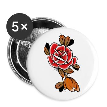 Design traditionnel old-school rose fleur - Lot de 5 petits badges (25 mm) - blanc - Devant