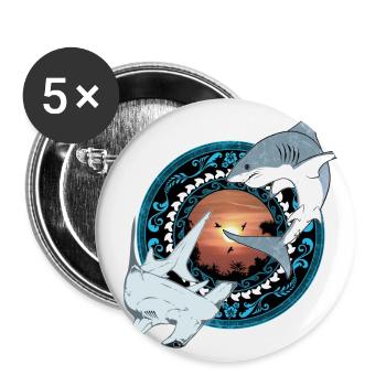 Hammerhead Great White Shark Hawaiian - Buttons small 1''/25 mm (5-pack) - white - Front