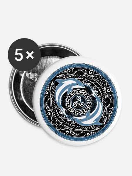 Keltische Delfine - Buttons klein 25 mm (5er Pack) - Weiß