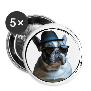 Mignon tyran de style mafia français bouledogue - Lot de 5 petits badges (25 mm) - blanc - Devant