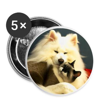 Dog and cat - Buttons small 1''/25 mm (5-pack) - white - Front