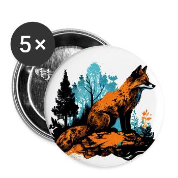 Cooles Fuchs Aquarell im Wald - Street Art - Buttons klein 25 mm (5er Pack) - Weiß - Vorne