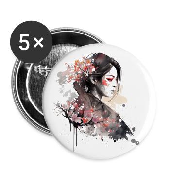 Beautiful woman with cherry blossoms Sakura - Buttons small 1''/25 mm (5-pack) - white - Front