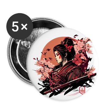 Beautiful warrior with cherry blossoms Sakura - Buttons small 1''/25 mm (5-pack) - white - Front