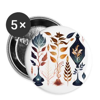 Herbier magique avec plantes, feuilles, filets - Lot de 5 petits badges (25 mm) - blanc - Devant