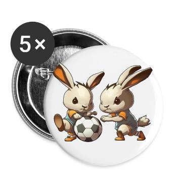 Hasen spielen Fußball Häschen Bunny Ball Sport - Buttons klein 25 mm (5er Pack) - Weiß - Vorne