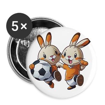 Hasen spielen Fußball Häschen Bunny Ball Sport - Buttons klein 25 mm (5er Pack) - Weiß - Vorne