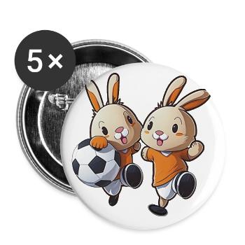 Hasen spielen Fußball Häschen Bunny Ball Sport - Buttons klein 25 mm (5er Pack) - Weiß - Vorne