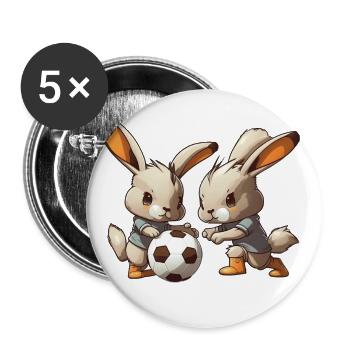 Hasen spielen Fußball Häschen Bunny Ball Sport - Buttons klein 25 mm (5er Pack) - Weiß - Vorne