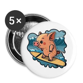 Süßes Schwein im Meer auf Surfboard surft surfen - Buttons klein 25 mm (5er Pack) - Weiß - Vorne