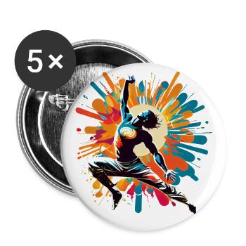 Œuvre d’art de danse hip hop yoga colorée cool - Lot de 5 petits badges (25 mm) - blanc - Devant