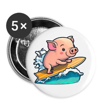 Süßes Schwein im Meer auf Surfboard surft surfen - Buttons klein 25 mm (5er Pack) - Weiß - Vorne